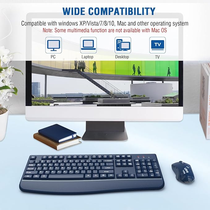 Wireless Keyboard and Mouse Combo, EDJO 2.4G Full-Sized Ergonomic Computer Keyboard with Wrist Rest and 3 Level DPI Adjustable Wireless Mouse for Windows, Mac OS Desktop/Laptop/PC(Galaxy Blue) - Image 7