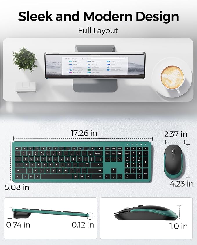 seenda Wireless Keyboard and Mouse Combo, Slim Full-Size Design | Quiet typing and mouse clicks, 2.4G USB receiver, Adjustable DPI mouse, Compatible for Windows PCs/laptops, Green - Image 5