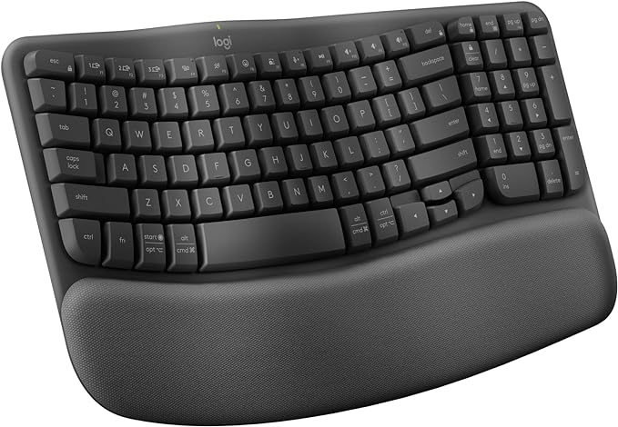 Logitech Wave Keys Wireless Ergonomic Keyboard - Graphite | Cushioned palm rest, comfortable natural typing, Easy-Switch, Bluetooth, Logi Bolt receiver, for multi-OS Windows/Mac by Unknown