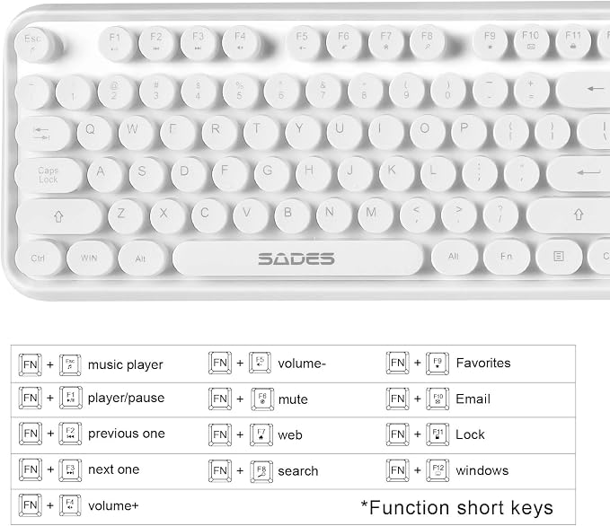 White Wireless Keyboard and Mouse Combo,Bubble Round Keys,Typewriter Style | Cute Aesthetic Minimalist Keyboard,Creamy Clicky Sound,2.4GHz Full-Size with Number Pad,for Long Nails PC Laptop Desktop - Image 8