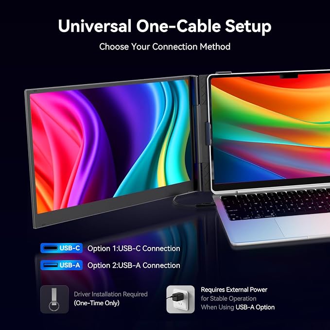 15.3" Laptop Screen Extender Portable, One Cable Connection Double Laptop Monitor FHD 1080P IPS, Ultra Thin Dual Monitor for 13-17" Laptops, Plug&Play Compatiable with Win/Mac/Chrome/Android/Switch - Image 3