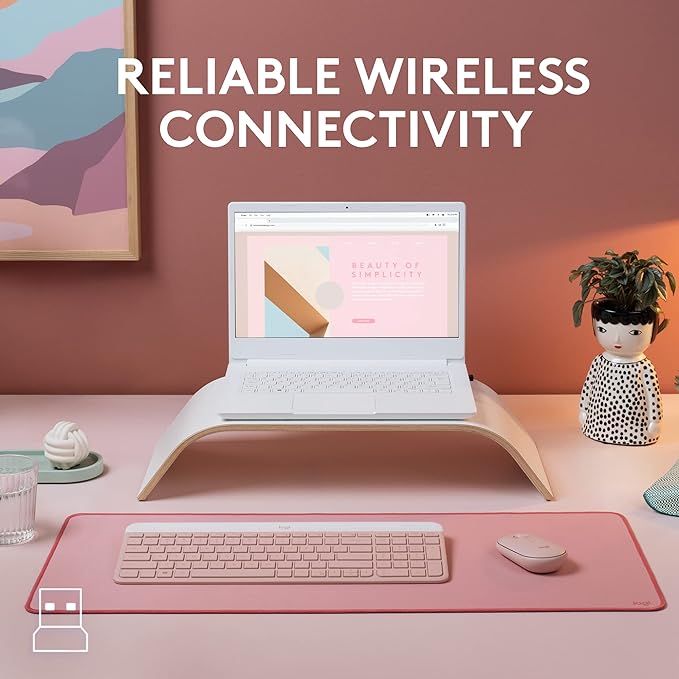 Logitech MK470 Slim Compact Wireless Keyboard and Mouse Combo - Rose | Compact low-profile quiet keyboard with number pad, slim ambidextrous quiet mouse with 3 non-customizable buttons, Windows PC - Image 4