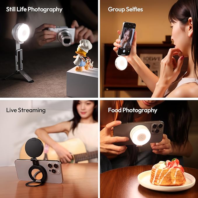 Magnetic Selfie Light, Upgraded ULANZI LM23 360° Phone Ring Light for iPhone Magsafe with Mirror & Stand, LED Phone Fill Lights for Selfies/Video Calls/Vlogging/Makeup - White - Image 7