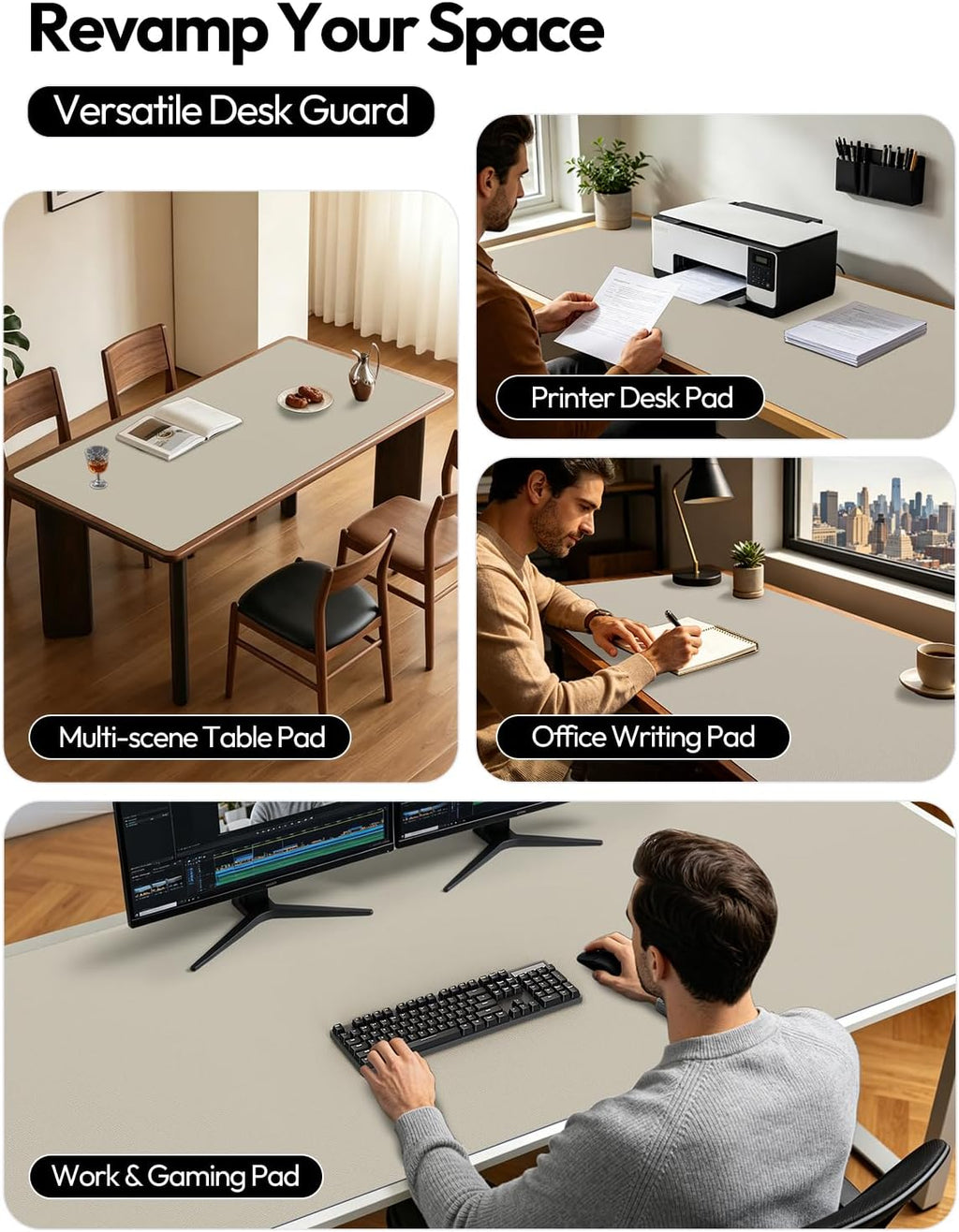YSAGi Leather Desk Protector, Office Mat, Large Mouse Mat, Non-Slip PU Leather Blotter, Laptop Pad, Waterproof Writing Pad for Office and Home (Olive Beige, 47" x 17") - Image 2