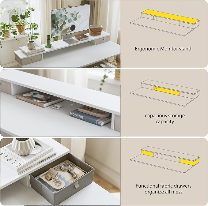 Agilestic 48 x 24 Inches Electric Standing Desk with 2 Storage Drawers, Adjustable Height Sit and Stand Computer Table with Splice Board, White | Electric Height Adjustable, 2 Storage Drawer, Monitor Stand, Sturdy Steel Frame, Memory Presets, Hooks, 15... - Image 5