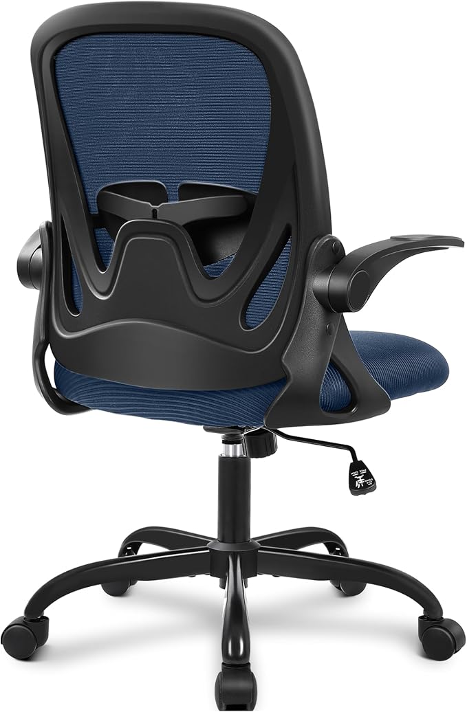 Office Chair Ergonomic Desk Chair with Flip up Armrests Swivel Breathable Desk Mesh Computer Chair with Adjustable Lumbar Support and Height for Conference Room (Navy) by Primy