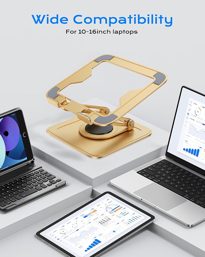 LOXP Adjustable Laptop Stand, Computer Stand with 360 Rotating Base, Ergonomic Laptop Riser Mount for Desk Foldable Protable Computer Desk Fits with MacBook Pro Air (10-16") - Gold | Ergonomic Laptop Riser Mount for Desk Foldable Protable Computer Desk... - Image 6