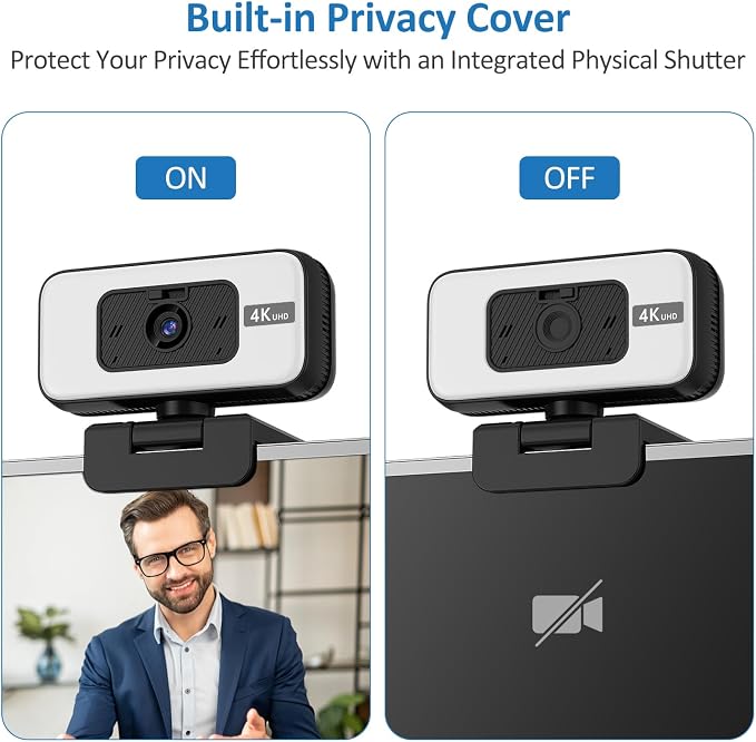 4K Webcam for PC, AutoFocus Webcam with Light for Desktop Computer | Web Camera with Microphone, FOV 80°, USB Plug and Play, Laptop Web Cam for Live Streaming, Online Teaching, Meetings - Image 9