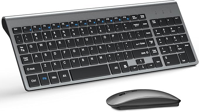 Wireless Keyboard and Mouse Ultra Slim Combo, TopMate - Gray Black | 2.4G Silent Compact 2400DPI Mouse and Scissor Switch Keyboard Set with Cover, Batteries Included, for PC/Laptop/Windows/Mac by TopMate