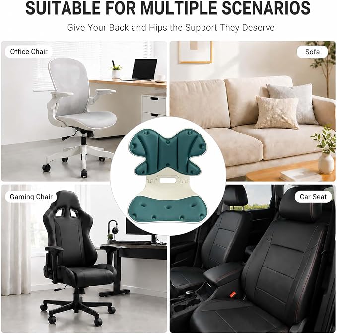 Foldable Adjustable Seat Cushion Back Support for Office Chair (Green) | Ergonomic Lumbar Support, Lower Back Pain Relief, 4-Level Height, Posture Corrector for Long Sitting, Office Home Chair, Car - Image 6
