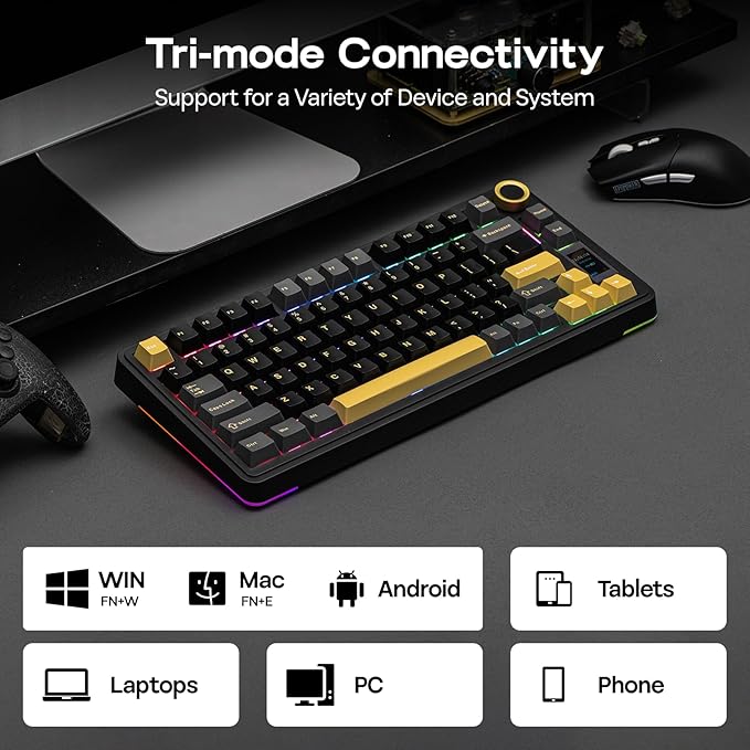 EPOMAKER X Aula EA75 MAX Wireless Gaming Keyboard with Screen & Knob | 5000mAh, Hot-Swap, Lubed Switches, RGB Backlit, Creamy Gasket, 75% Mechanical Keyboard (Black, Reaper Switch) - Image 6