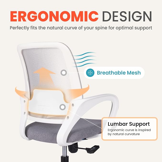 NEO CHAIR Home Office Desk Chair Ergonomic Mesh with Lumbar Support, Grey | Comfortable Mesh Support, Adjustable Height, 360° Swivel and Smooth Casters Designed for Long Hours of Work or Study - Image 3