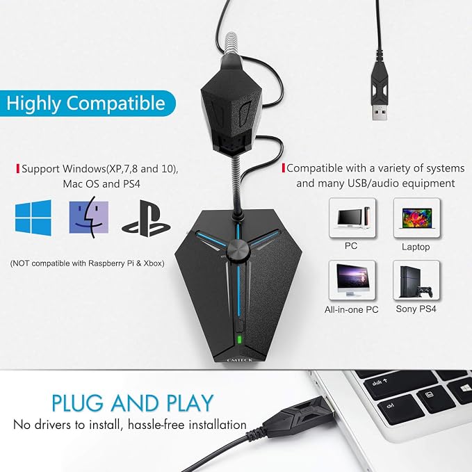CMTECK USB Computer Microphone, Plug & Play, RGB Light for PC, Laptop | One-touch mute with LED indicator, noise-cancelling, 360° adjustable extra-long gooseneck desktop Mic. Works with Windows/Mac - Image 7