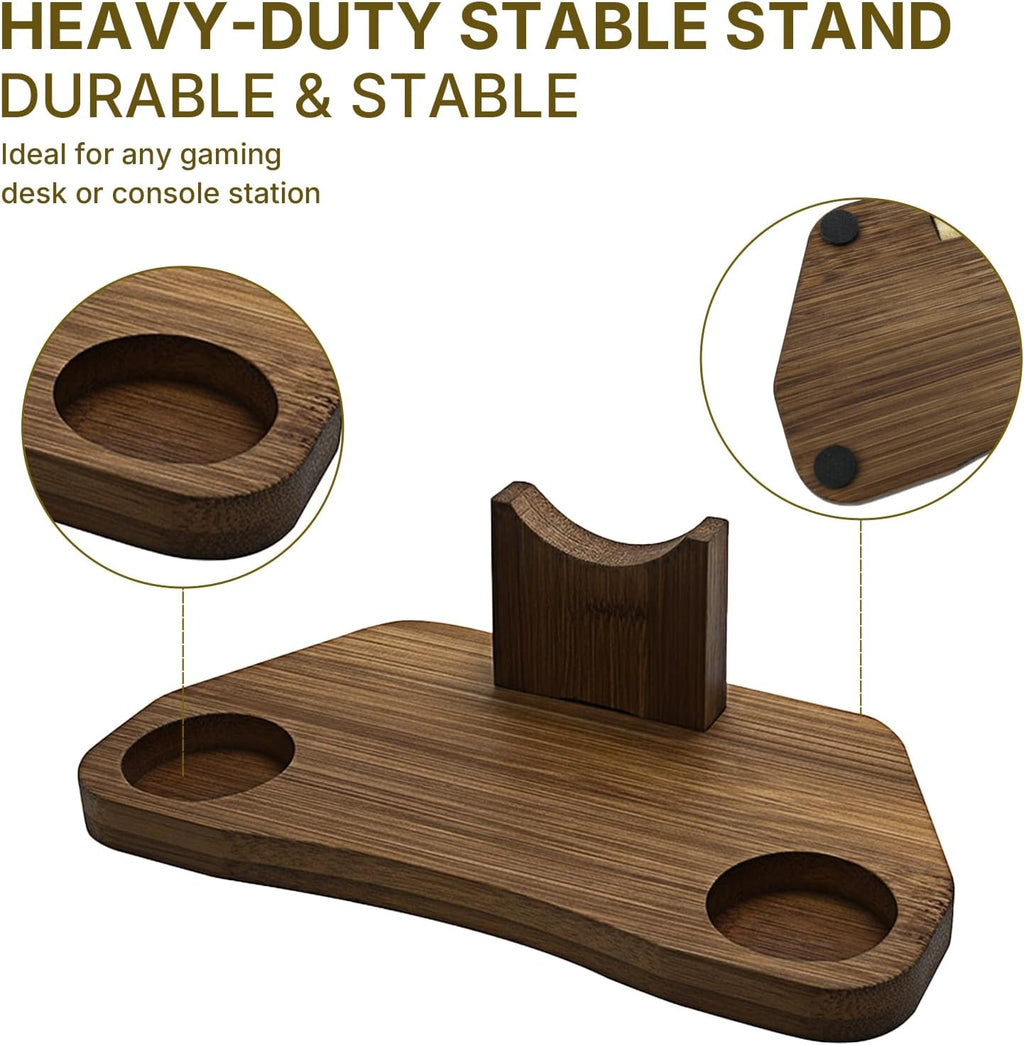 Bamboo Controller Holder Stand Compatible with PS4, PS5, Xbox Series X/S, Switch Pro, 8BitDo Pro 2, Universal Desk Game Accessories (Dark Brown) - Image 4