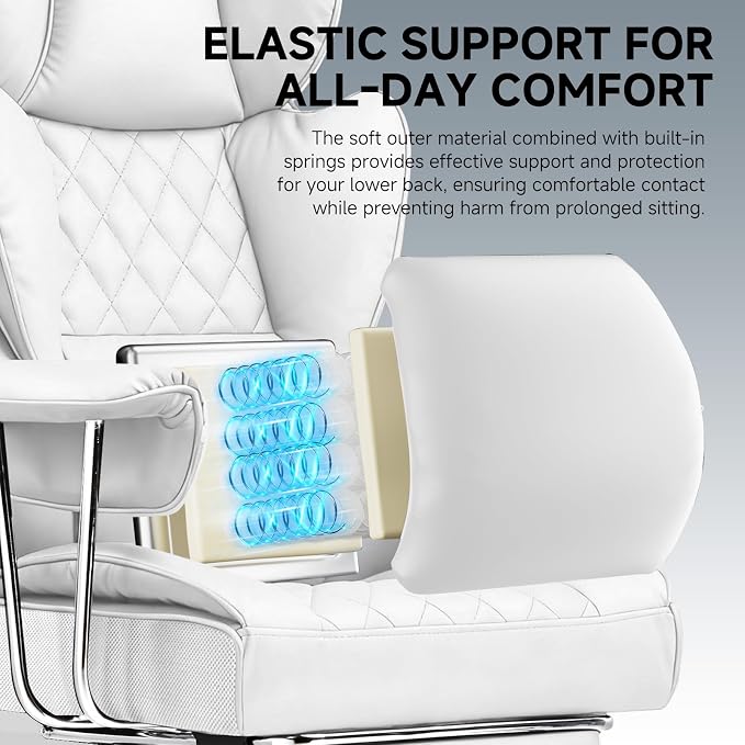 GTPLAYER Gaming Chair,Office Chair with Pocket Spring Lumbar Support, Ergonomic Comfortable Wide Office Desk Computer Chair with Outward Fixed Soft Armrests and Footrest,(PU Leather, White) - Image 4