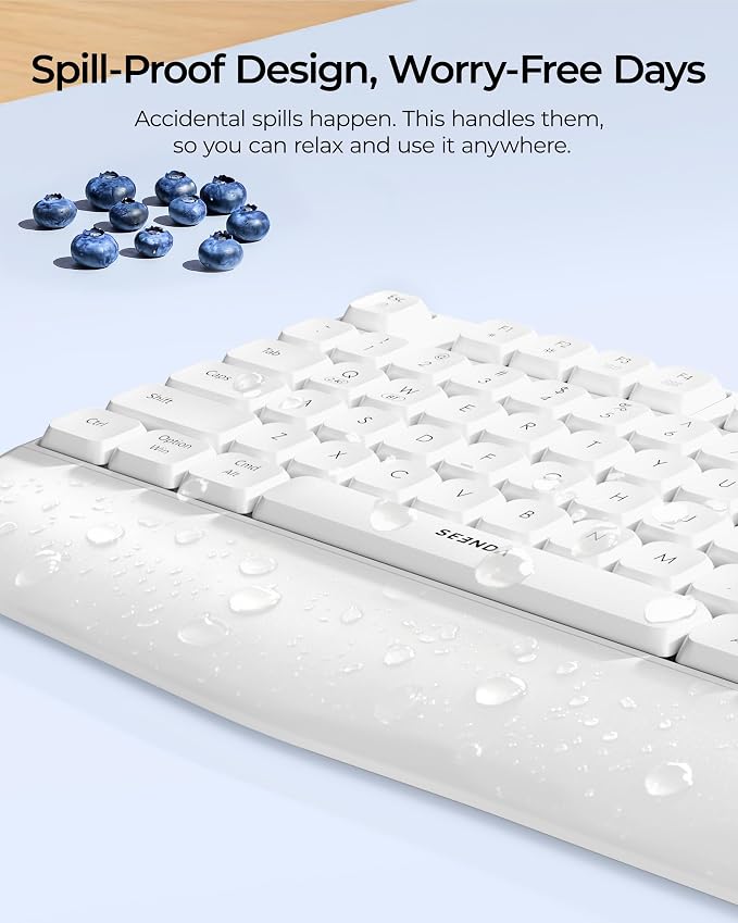 seenda COE200 Wireless Bluetooth Keyboard and Mouse Combo with Wrist Rest | USB/Bluetooth multi-device switching, quiet clicks, full-size ergonomic set for PC, laptop, Mac, and MacBook, White - Image 8