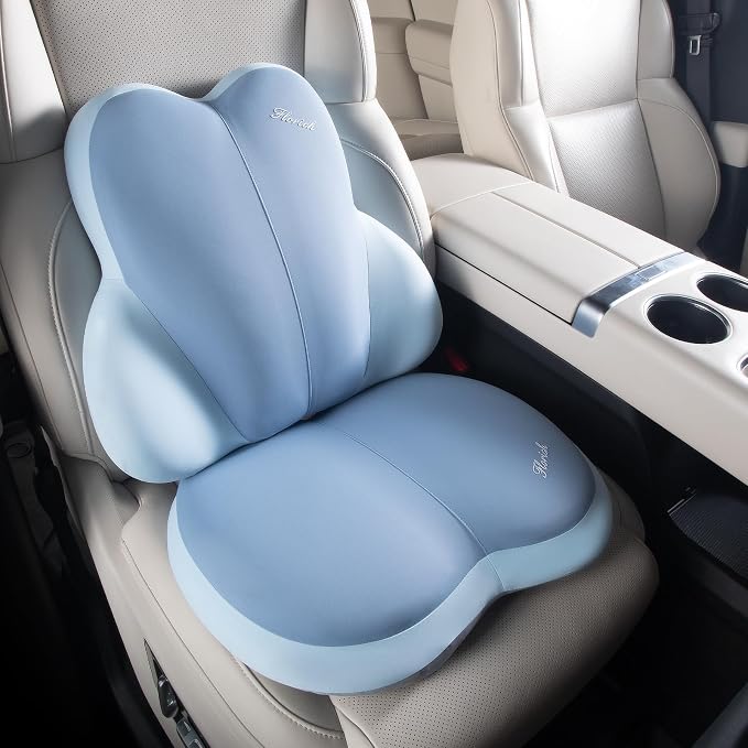 Car Seat Cushion and Back Support for Car Ultrathick Memory Foam Office Chair Cushions with Lumbar Support Pillow for Sciatica & Back & Tailbone Pain Relief (Blue) by FLORICH