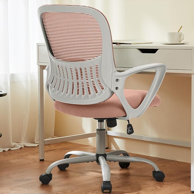 OLIXIS Home Office Chair, Mesh Desk Chair, Ergonomic Lumbar Support | Mid Back Computer Ergonomic, Height Adjustable Swivel Task, Large Seat Armrest, Adults, Pink - Image 3