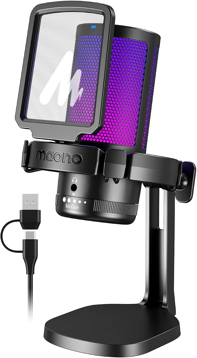 MAONO DGM20 USB Gaming Microphone for PC with Clear Voice & RGB Lighting | Noise Reduction, Tap-to-Mute, Gain Control and Plug & Play for Discord, Streaming, Podcasting, Chat and PS5/PS4 Gaming by MAONO