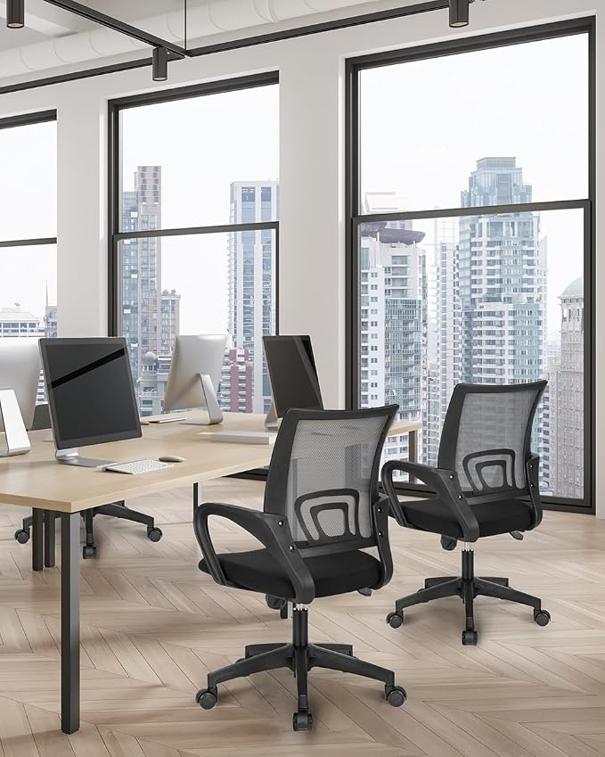 NEO CHAIR Office Computer Ergonomic Mid-Back Mesh Desk Chair, Black 2pack | Breathable Mesh Back with Lumbar Support, Height Adjustment, Smooth Rolling Casters for Home Office, Study or Gaming Setup - Image 2