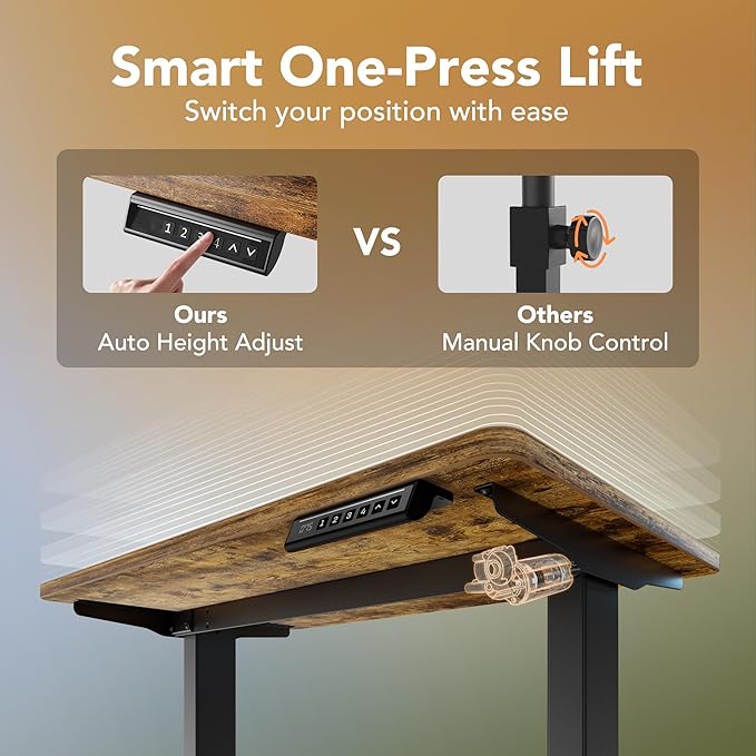 HUANUO 71x30 Inch Electric Standing Desk, Height Adjustable, Rustic Brown | 176 Lbs Capacity, Smooth Home Office Desk, 4 Memory Presets & Headphone Hooks, 28.3–46.5 Inch Height Range, Easy to assemble - Image 6