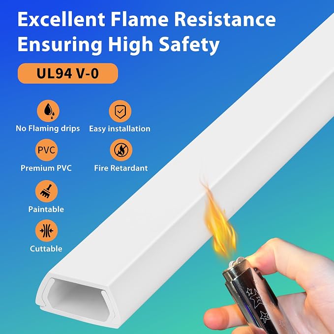 66in White Wire Covers for Cords Kit, Wall Cord Hider, Cord Covers for Wires on Wall, TV Cable Hider Kit, Easy to Install Cable Management 4XL16.5 W0.86 H0.43in - Image 5