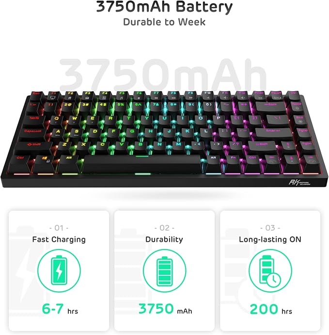 RK ROYAL KLUDGE RK84 Wireless RGB 75% Hot Swappable Mechanical Keyboard | 84 Keys Wireless Gaming Keyboard w/High-Capacity Battery, Triple Mode BT5.0/2.4G/USB-C, RK Custom Switch, Pro Driver Support - Image 5