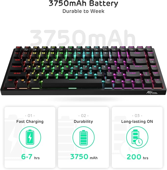 RK ROYAL KLUDGE RK84 Wireless RGB 75% Hot Swappable Mechanical Keyboard | 84 Keys Wireless Gaming Keyboard w/High-Capacity Battery, Triple Mode BT5.0/2.4G/USB-C, RK Custom Switch, Pro Driver Support - Image 7