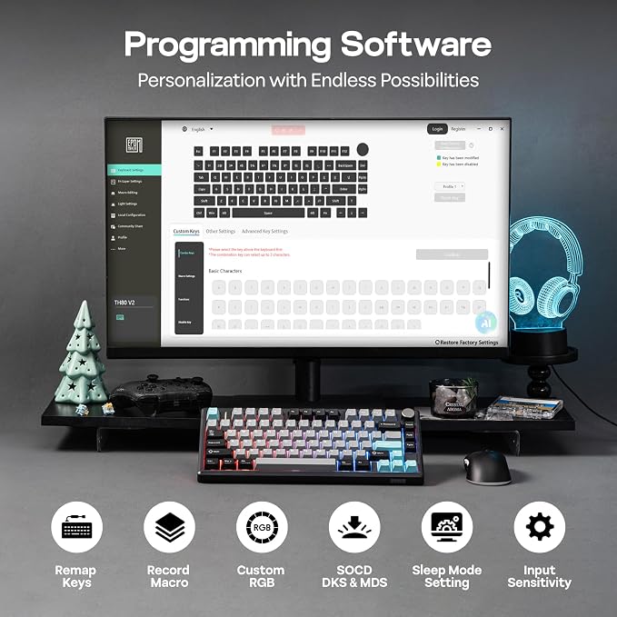 EPOMAKER TH80 V2 75% Wireless Mechanical Keyboard with Metal Knob, 8000mAh | 2.4Ghz/BT/USB-C, RGB, Hot Swap, Custom Driver, PBT Keycap, Wireless Gaming Keyboard for PC/Mac (Black, Creamy Jade) - Image 7