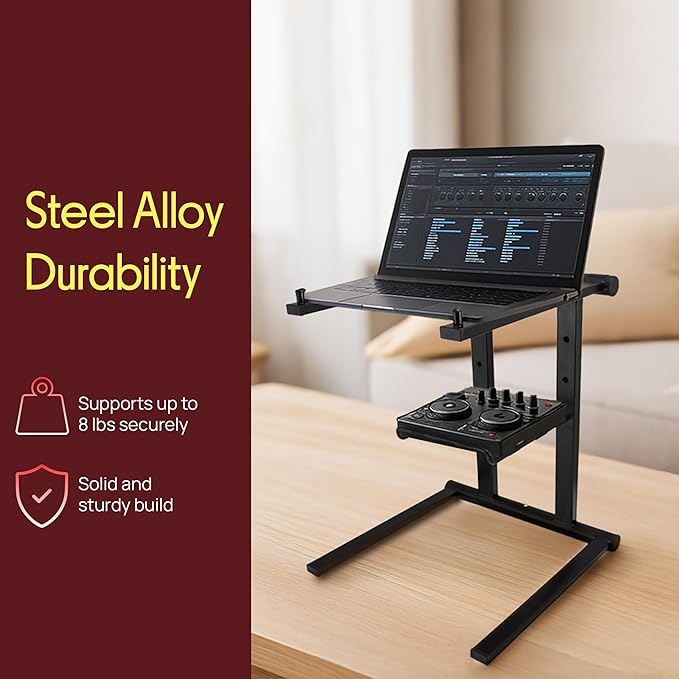 Pyle Portable Folding Laptop Stand - Foldable Laptop Stand with Adjustable Height, Secondary Accessory Tray for iPad, Tablet, DJ Mixer, Workstation, Gaming, Home Use and Carrying Bag Included - Image 6
