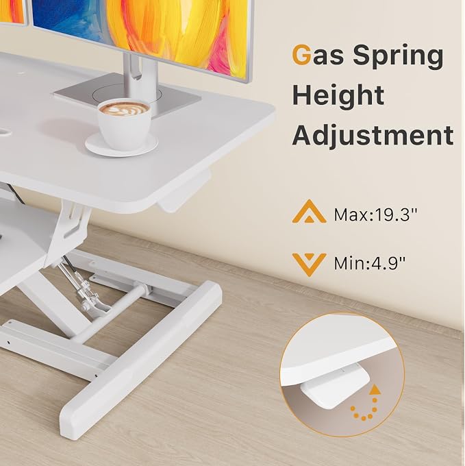 JOY worker 35" Standing Desk Converter, Height Adjustable Stand Up Riser | White Desk Top Stand Up desk Riser with Fixed Keyboard Tray, Dual Monitor and Laptop Workstation, Particle Board, Home Office - Image 3