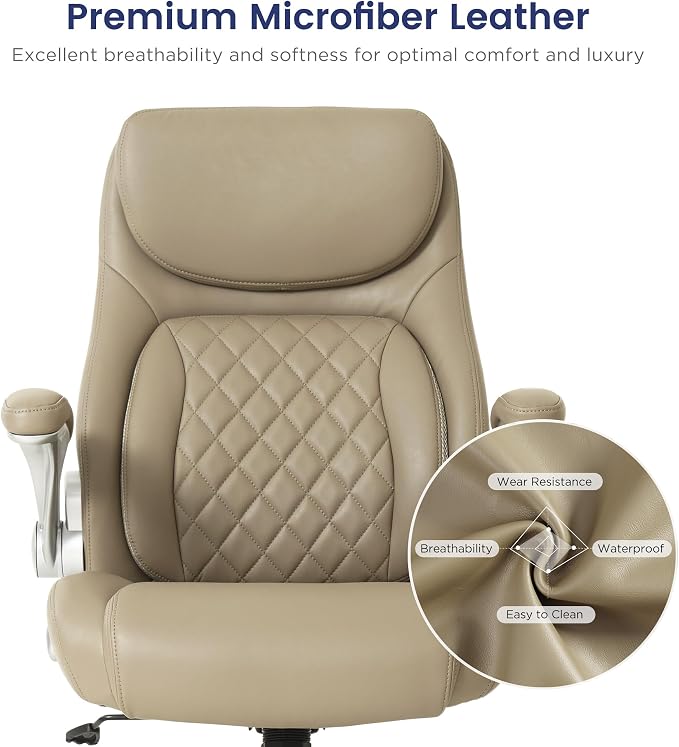 Nouhaus Ergonomic Office Chair Premium Microfiber Leather Adjustable Lumbar Support & Armrests, High Back Comfy Desk Gaming Chairs Executive Computer Swivel Chair Tilt Function(Posture,Taupe) - Image 5