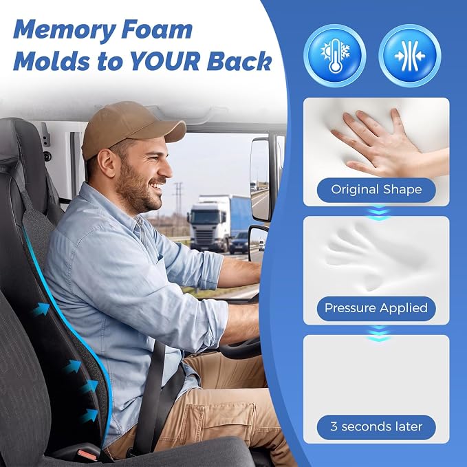 Lumbar Support Pillow for Car – Memory Foam Whole Back Relief | Adjustable Straps, Washable Cover, Anti-Slip – Daily Commute & Long Trips – 16.9"x20.9"(2.4" Thin) – Trusted by Pro Drivers - Image 3