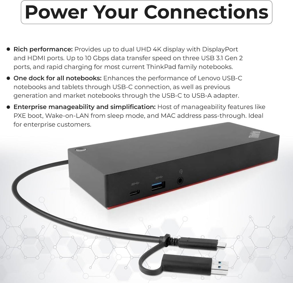 40AF0135US Docking Station Dual Monitor Hybrid USB-C with USB-A - 1 Year Warranty, Thinkpad Dock w/ 135W Adapter, HDMI, DisplayPort, USB-C Cable, Cloth - Laptop Docking Station (Renewed) - Image 8
