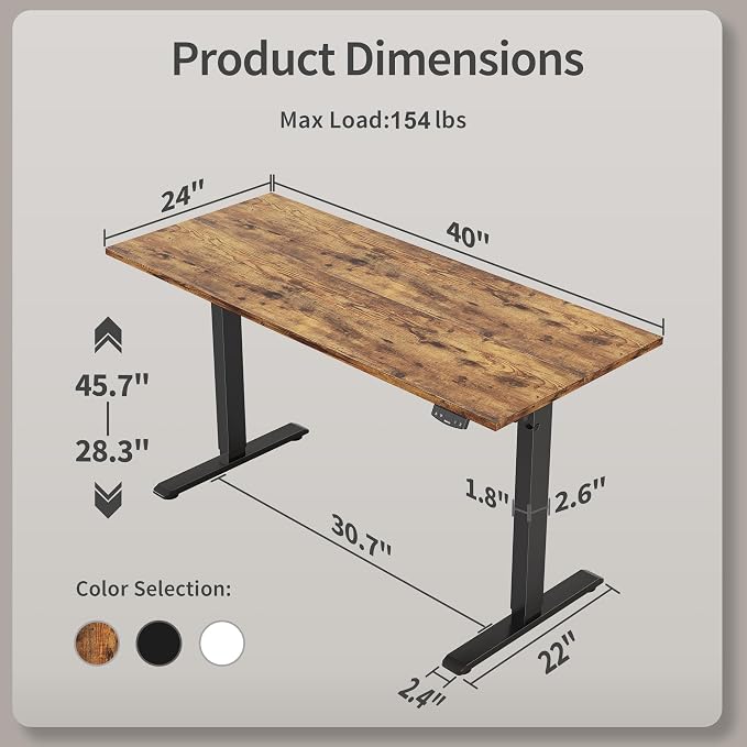 Agilestic 40*24 Inch Height Adjustable Electric Standing Desk, Rustic Brown | Sit Stand Up Computer Desk, Memory Presets, Stable Steel Frame,154 lbs, Easy Assembly, Splice Board, Home Office, Studying - Image 3