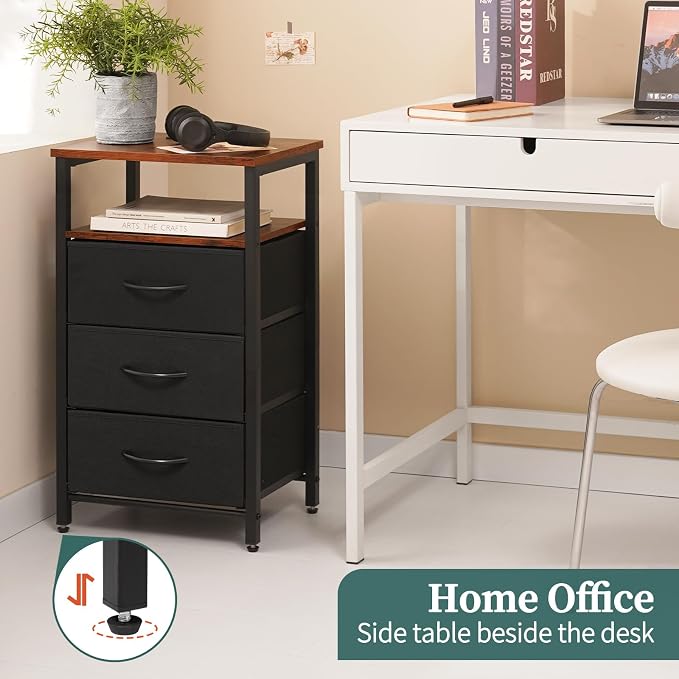 Yoobure Night Stand with Charging Station, 3 Fabric Drawers Nightstand, Bedside Tables with Storage Shelf, End Table with 16 Colors LED, Small Dresser for Small Space, Black Brown | 16 Colors Bedside Table with 3 Fabric Drawers & Storage Shelf, End Tab... - Image 8
