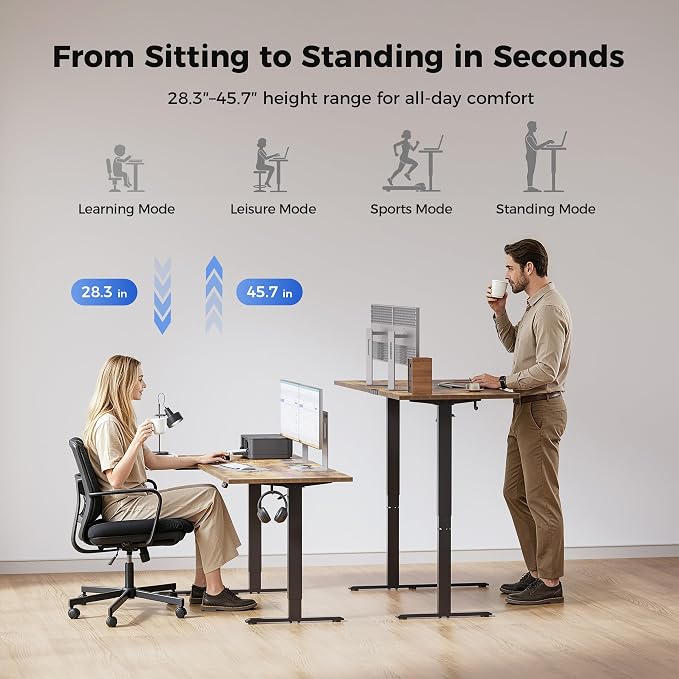 Agilestic 55 * 28 Inch Reversible L Shaped Electric Standing Desk, Brown | Reversible left-right installation, L-shape Workspace, Sturdy Steel Frame, Memory Presets, Hooks, 176 lbs, Easy Assembly - Image 5