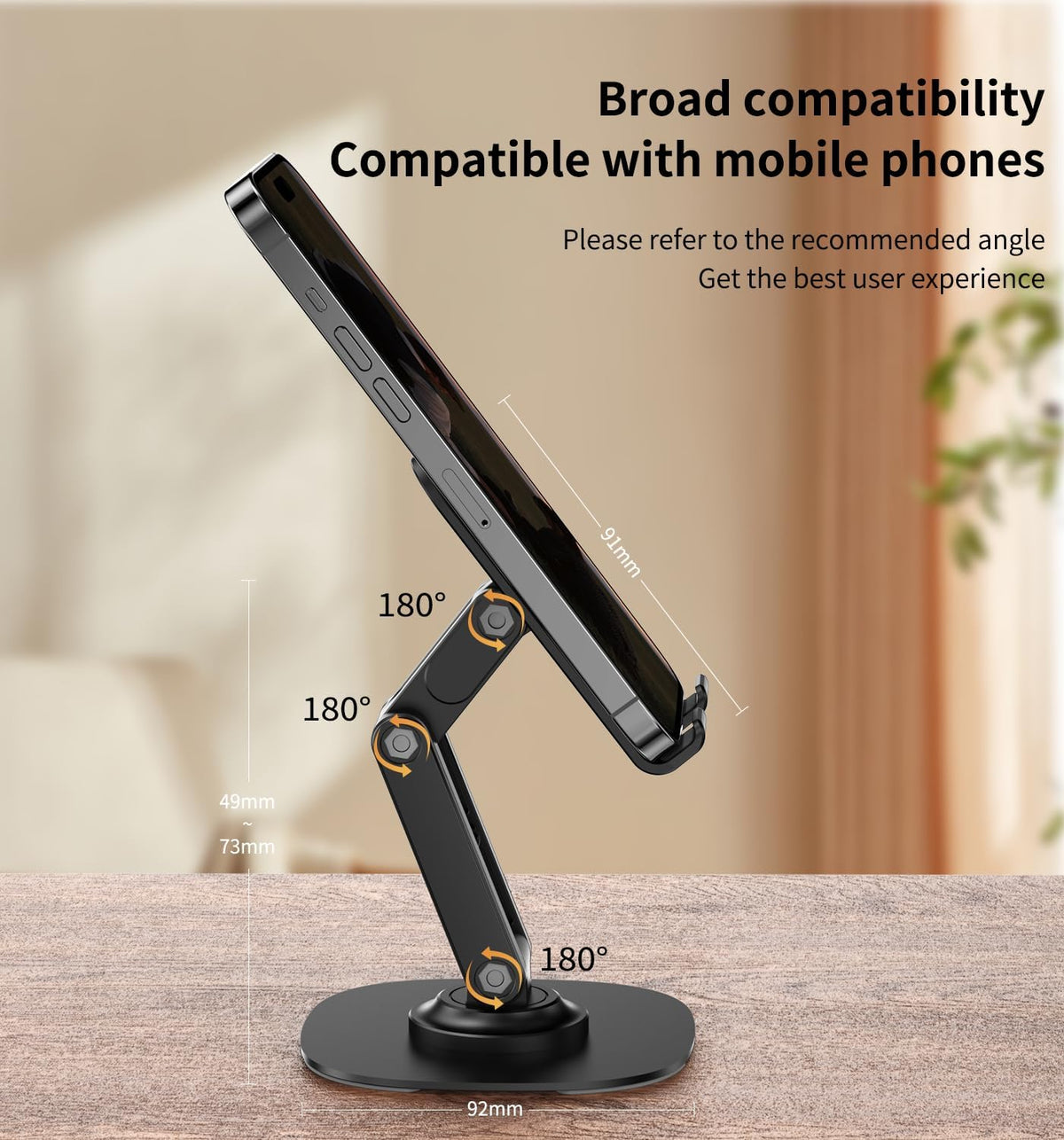 360° Rotating Cell Phone Stand for Desk (K69-Black) - Image 4