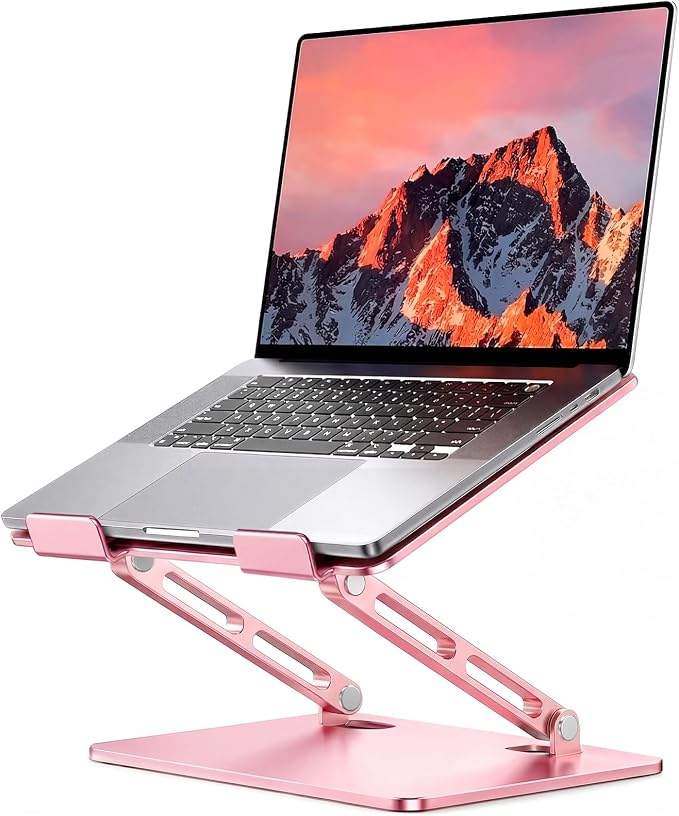 LOXP Aluminum Laptop Stand, Adjustable Laptop Stand for Desk Foldable | Portable Laptop Riser, Ergonomic Computer Notebook Holder for Desk, Office Desk Accessories (10-15.6'') - Pink by LOXP