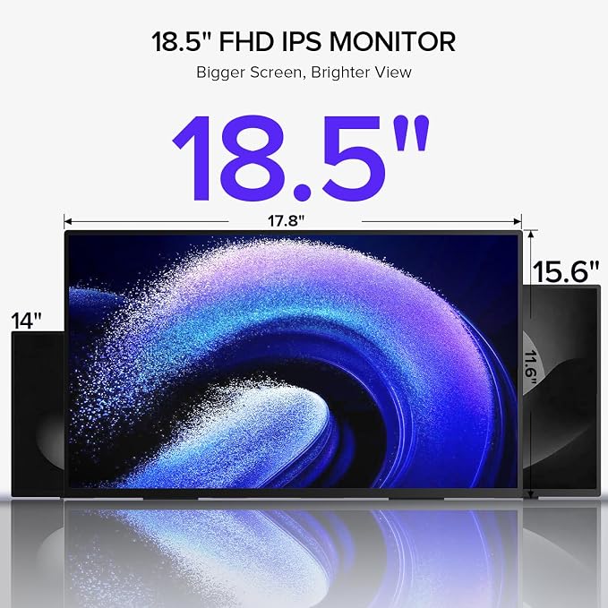 UPERFECT Portable Monitor, 18.5" 120Hz 1080P Laptop Gaming Display | 125% sRGB, HDR, FreeSync, 350 Nits Brightness, VESA Support, Stand Included, USB-C & Mini HDMI Screen for Gaming & Travel - Image 2