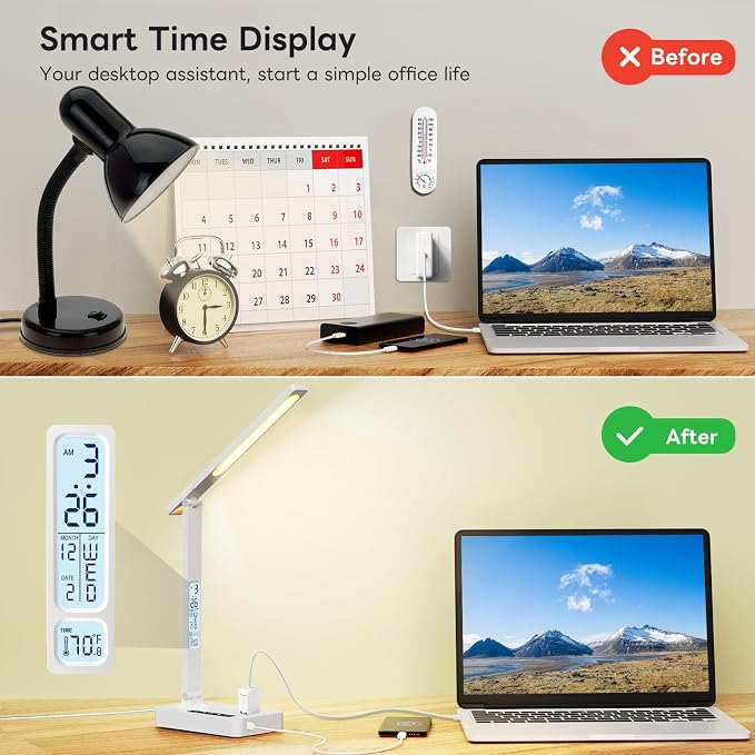 Infiway Desk Lamp with USB Charging Port: LED Desk Lamps for Home Office - 1 Type-C, 1 USB-A Charging Port, 2 AC Power Outlets - Touch Control Dimmable 5 Color 5 Brightness - Image 8