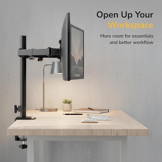 Mount-It Dual Monitor Arm, Heavy Duty Desk Mount for 2 Screens 13-32 in | Up to 19.8 lbs Each, Full Motion Tilt Swivel Rotate, VESA 75x75 100x100, Steel, Cable Management, C-Clamp or Grommet, Black - Image 2