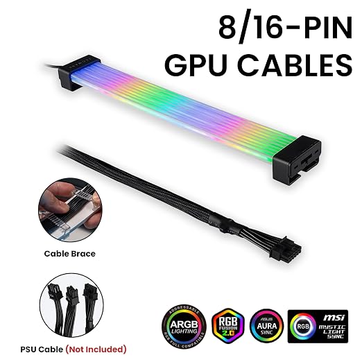 TECWARE Flex RGB Cable Cover Kit | Compatible with 24-Pin Motherboard and 8-Pin/16-Pin GPU | ARGB PSU Cable Extension with 5V 3-Pin Sync | RGB Lighting Kit for PC Cables | Black - Image 3