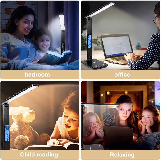 LED Desk Lamp with Wireless Charger, Suitable for Home, Office Dimmable, with USB Charging Port, Built-in Clock, Calendar, Thermometer and Automatic Timing Reading Desk Lamp. - Image 7