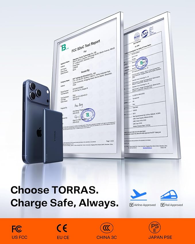 TORRAS MiniMag Power Bank, Ultra Slim 5,000mAh Wireless Portable Charger with USB-C Cable, Fast Charging iPhone Air Magnetic Battery Pack, Compatible for iPhone 17/16/15/14/13/12, Deep Blue - Image 9