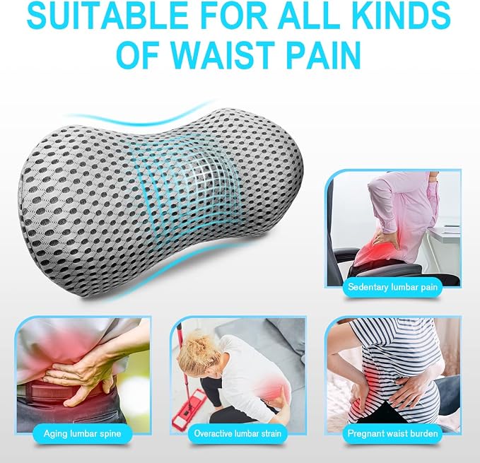 Lumbar Support Pillow for Office Chair, Memory Foam Lumbar Pillow for Lower Back Pain Relief (Grey) - Image 6