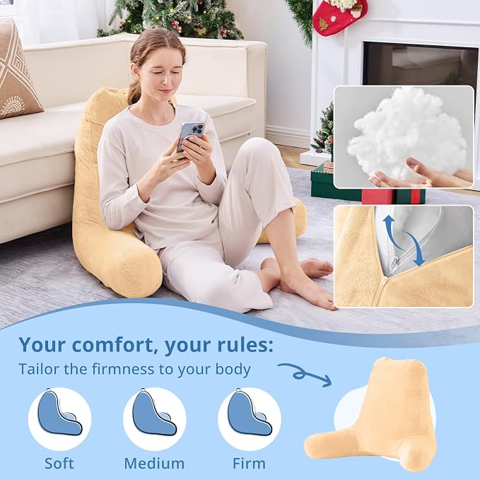 Sasttie Reading Pillow for Bed, Back Pillow for Sitting Up, Camel | 25" Backrest Support Cushion for Couch, Sofa, and Floor, Dorm Essentials, OEKO-TEX, Adjustable Down Alternative Fill - Image 3