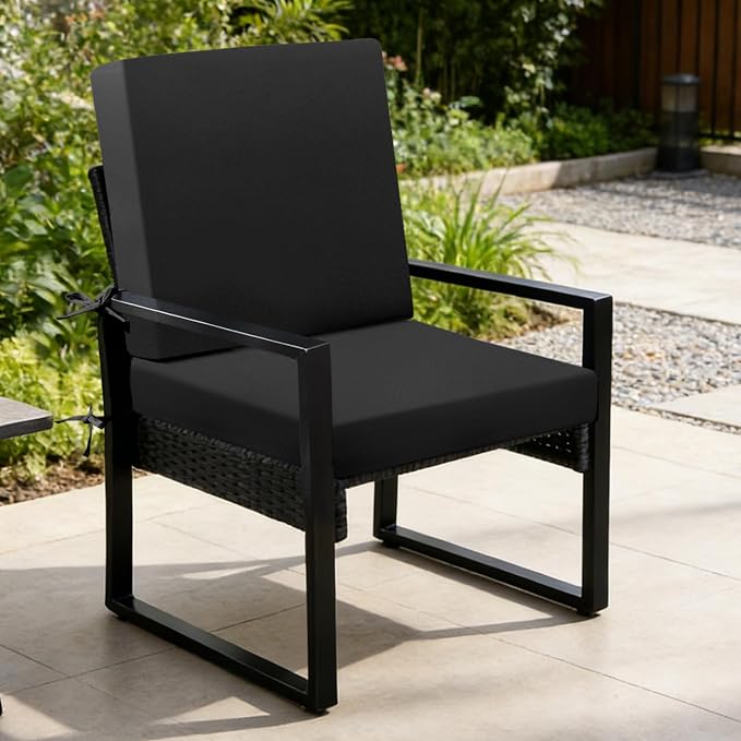 Outdoor Chair Cushions Set of 2, 19x19x3 Inch Waterproof & Fade Resistant Patio Furniture Seat Cushions with Ties, Square Outdoor Dining Chair Cushions for Lawn, Garden, Deck & Yard, Black - Image 9