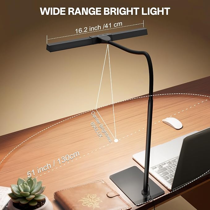 Kary 12W LED Desk Lamp for Home Office, Flexible Gooseneck Task Light Tall | Eye-Caring, Touch Control, 5 Dimmable Color & Brightness, Metal Base, 45 Min Timer, Memory Function, USB Adapter - Image 2