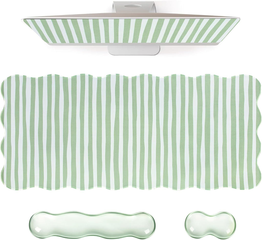 L-SPOUTTO Green Striped Mouse Pad Set,Scalloped Cute XXL Desk Mat Set by L-SPOUTTO